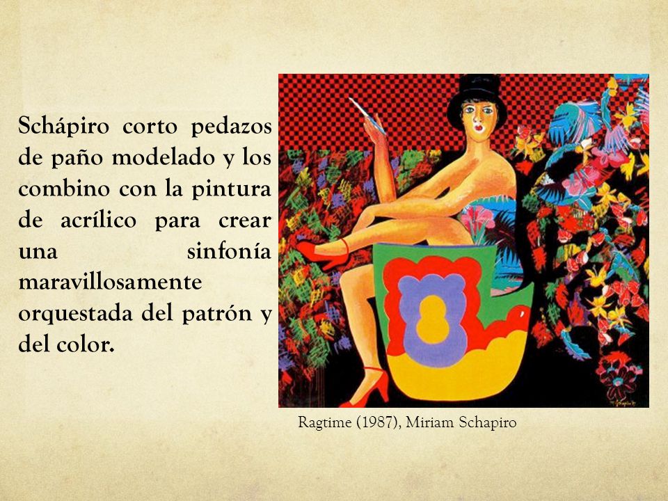 Schápiro corto pedazos de paño modelado y los combino con la pintura de acrílico para crear una sinfonía maravillosamente orquestada del patrón y del color.