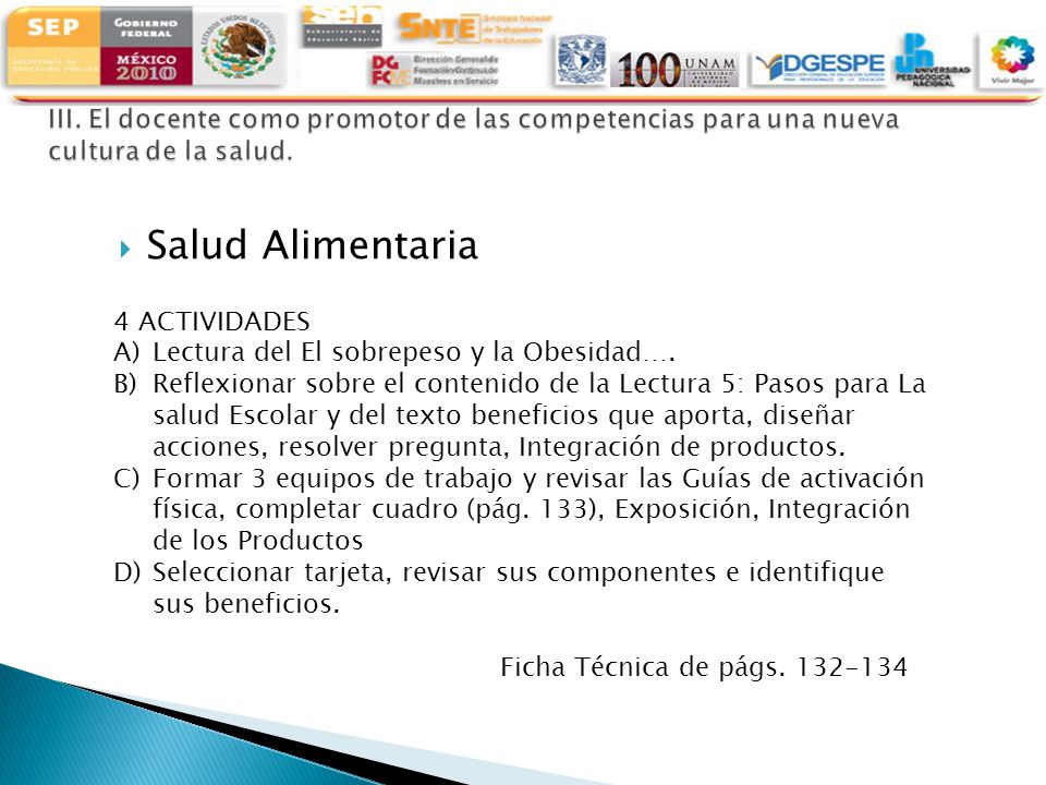 III. El docente como promotor de las competencias para una nueva cultura de la salud.