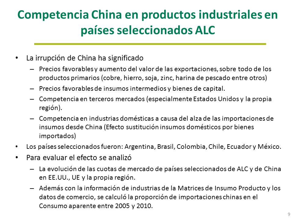 Competencia China en productos industriales en países seleccionados ALC