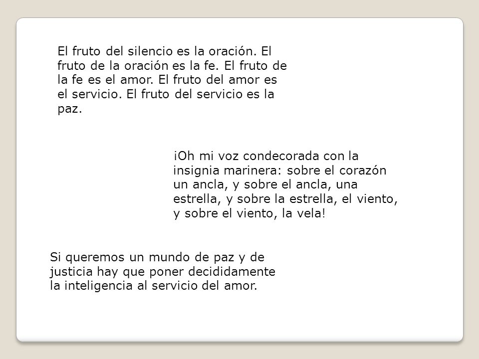 El fruto del silencio es la oración. El fruto de la oración es la fe