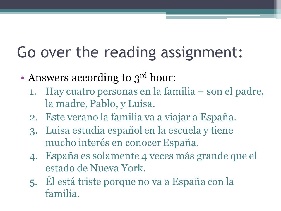 Go over the reading assignment: