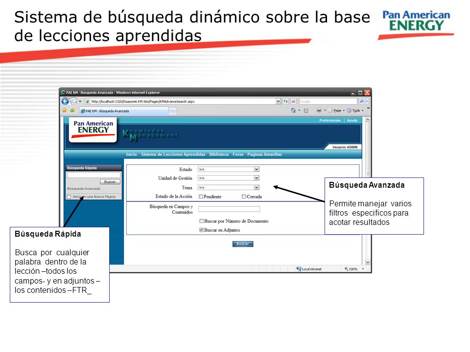 Sistema de búsqueda dinámico sobre la base de lecciones aprendidas
