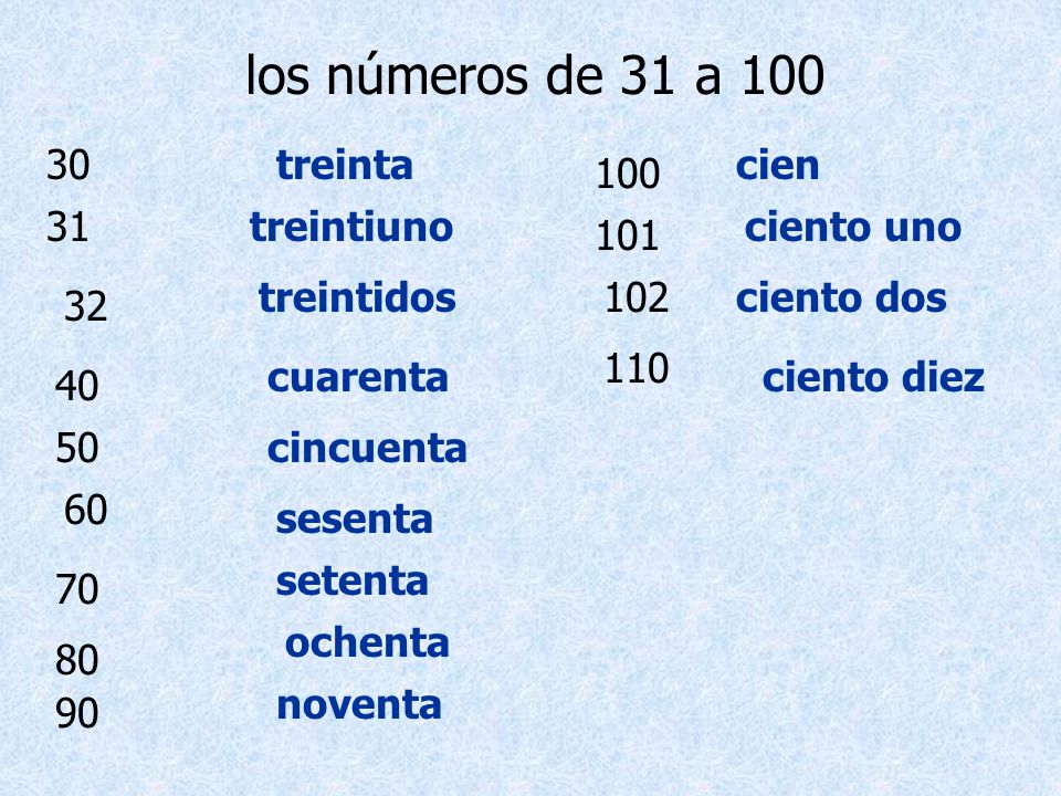 los números de 31 a treinta cien treintiuno ciento uno