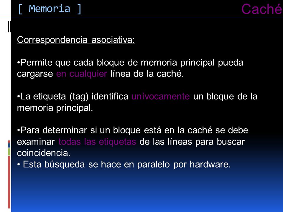 Caché [ Memoria ] Correspondencia asociativa: