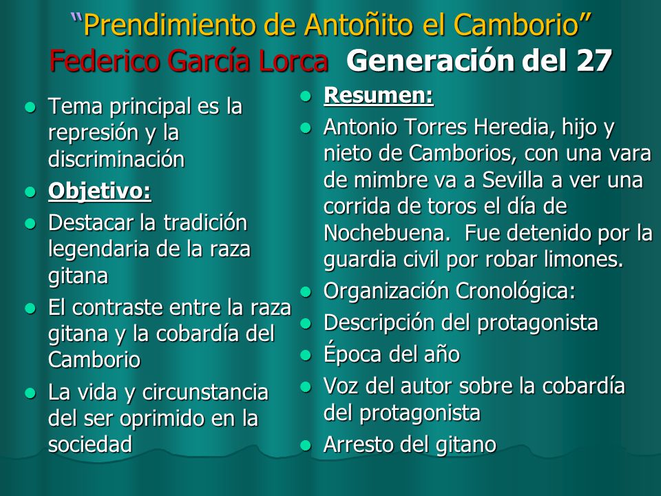 Prendimiento de Antoñito el Camborio Federico García Lorca Generación del 27