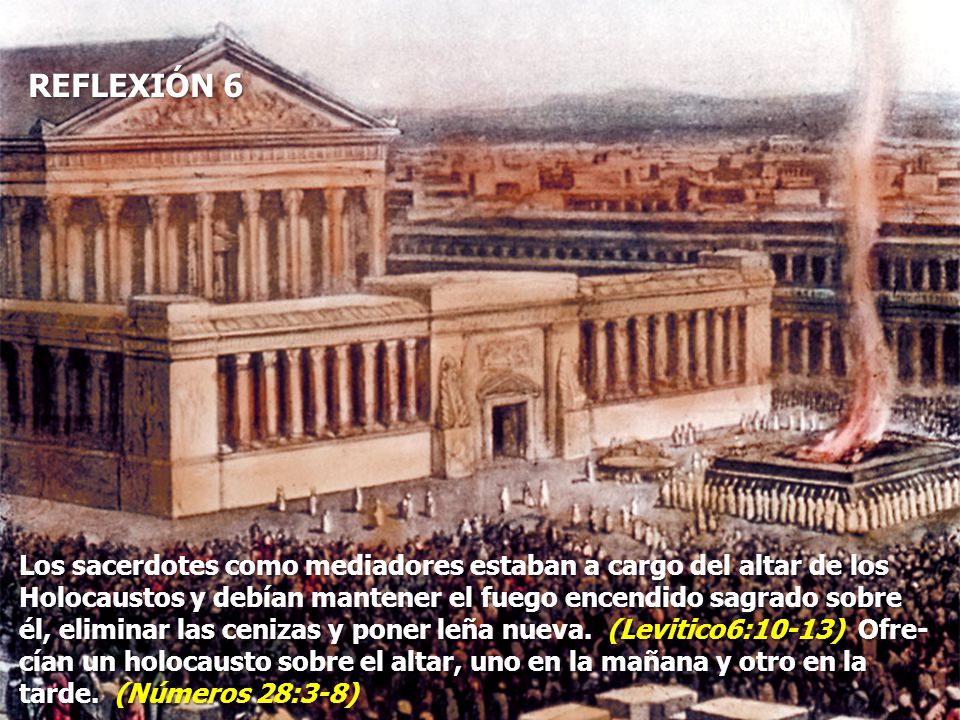 REFLEXIÓN 6 Los sacerdotes como mediadores estaban a cargo del altar de los. Holocaustos y debían mantener el fuego encendido sagrado sobre.