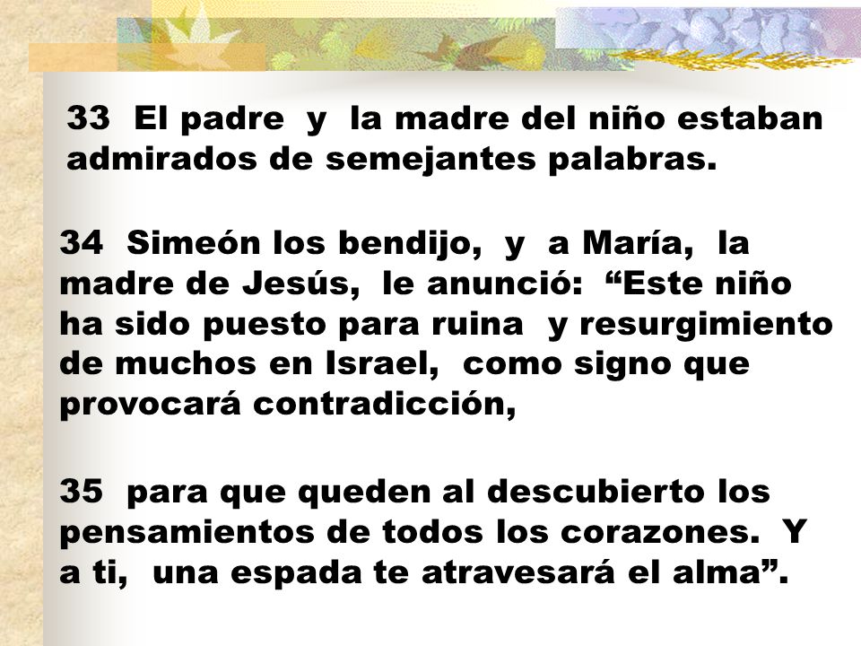 33 El padre y la madre del niño estaban admirados de semejantes palabras.
