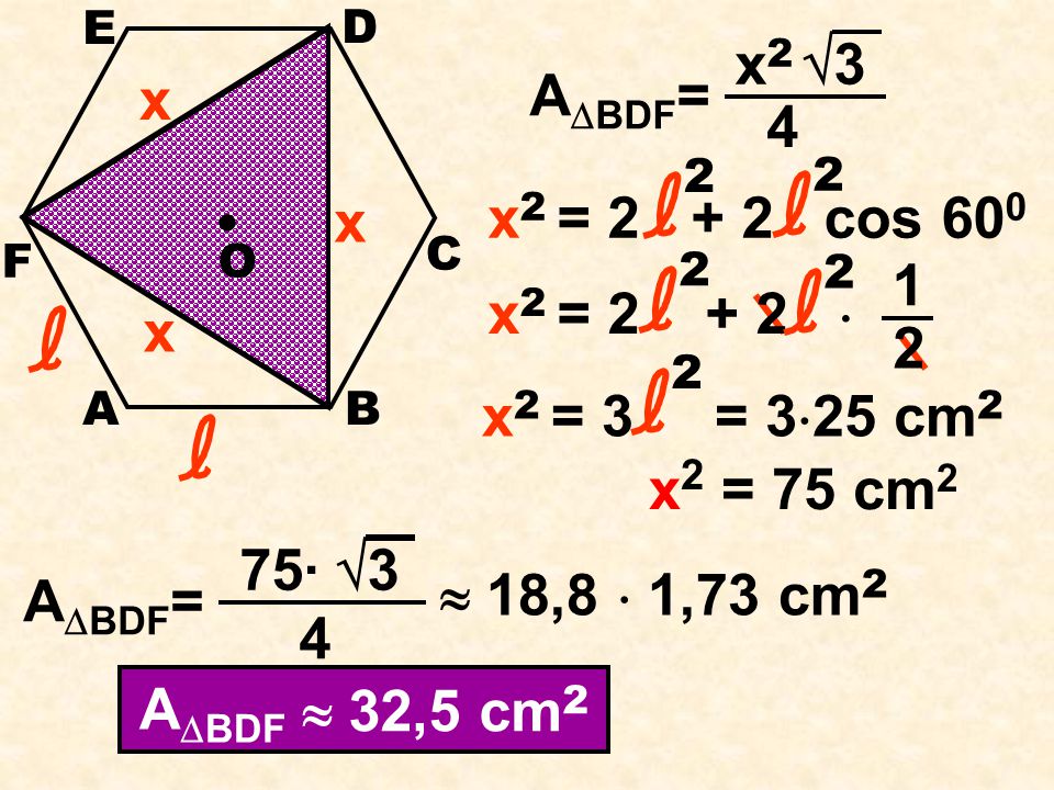 x ABDF= x2 4 3 x2 = cos x2 =  x2 = 3 = 325 cm2