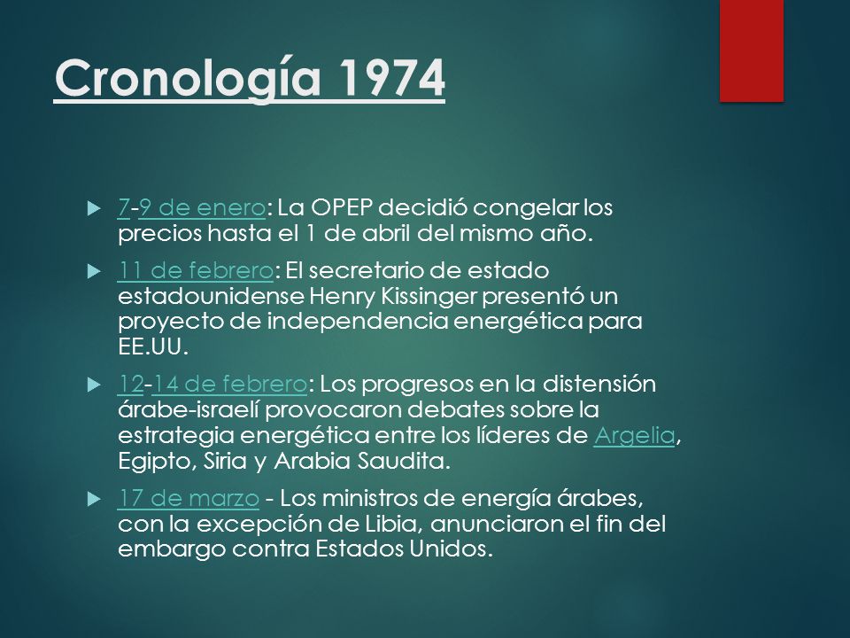 Cronología de enero: La OPEP decidió congelar los precios hasta el 1 de abril del mismo año.