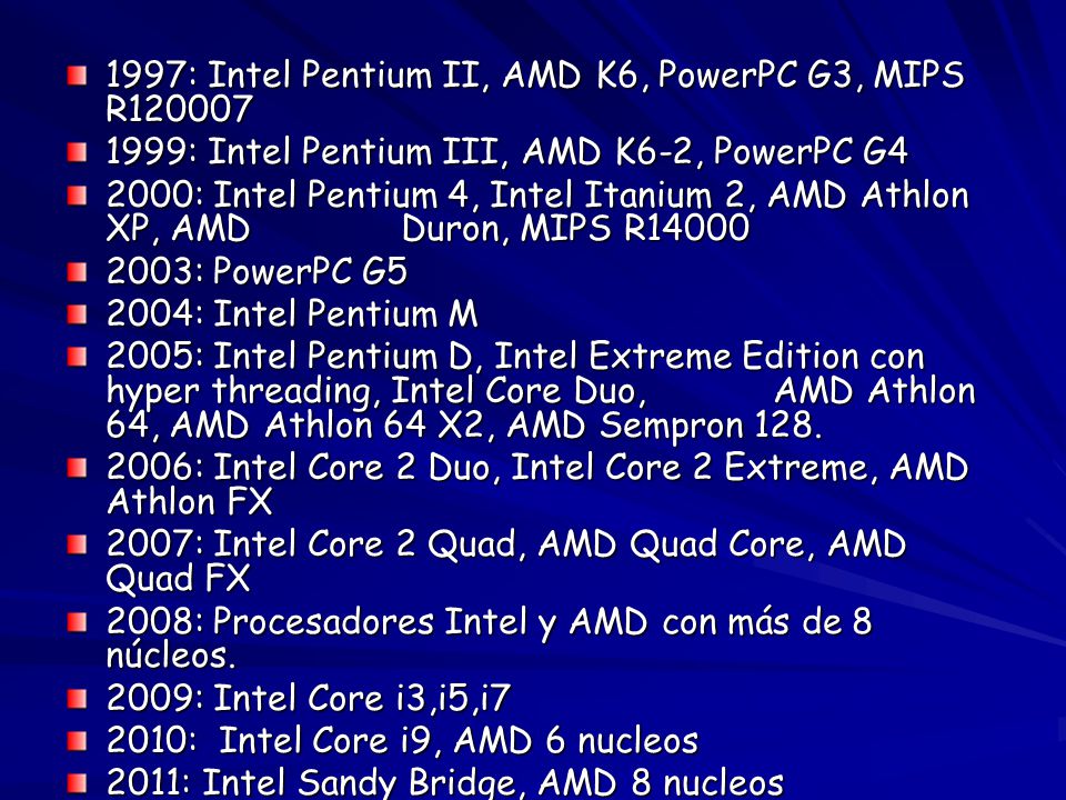 1997: Intel Pentium II, AMD K6, PowerPC G3, MIPS R120007