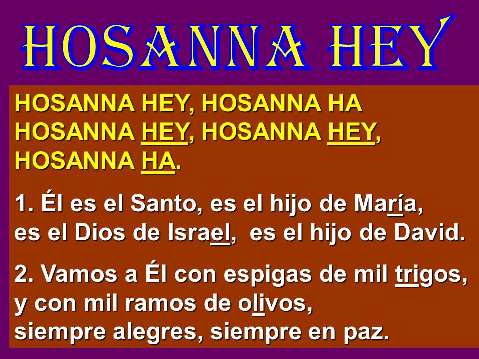 HOSANNA HEY HOSANNA HEY, HOSANNA HA HOSANNA HEY, HOSANNA HEY, HOSANNA HA. 1. Él es el Santo, es el hijo de María,