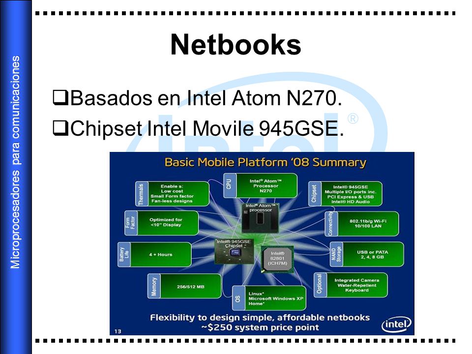Netbooks Basados en Intel Atom N270. Chipset Intel Movile 945GSE.