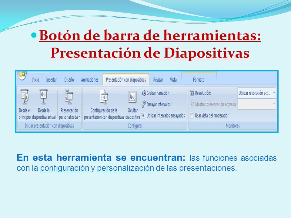 Botón de barra de herramientas: Presentación de Diapositivas