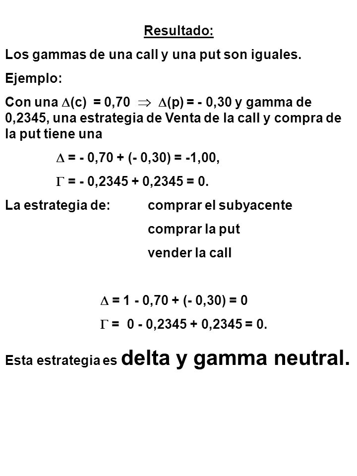 Resultado: Los gammas de una call y una put son iguales. Ejemplo: