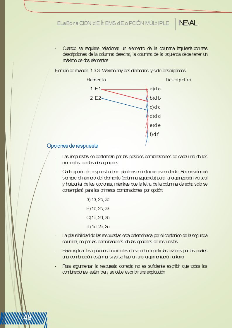 48 INEVAL ELa Bora CIÓN d E Ít EMS d E o PCIÓN MÚLt IPLE
