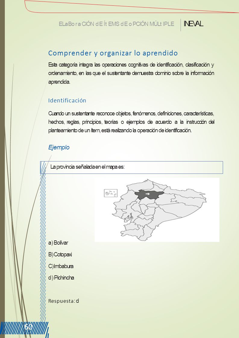 60 INEVAL Comprender y organizar lo aprendido Identificación Ejemplo