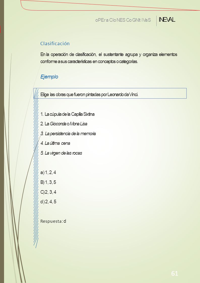 61 INEVAL Clasificación Ejemplo oPEra CIo NES Co GNIt IVa S