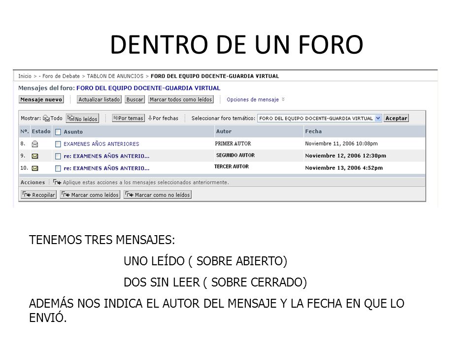 DENTRO DE UN FORO TENEMOS TRES MENSAJES: UNO LEÍDO ( SOBRE ABIERTO)