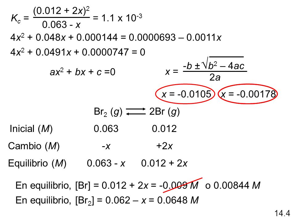 Kc = ( x) x. = 1.1 x x x = – x. 4x x = 0.