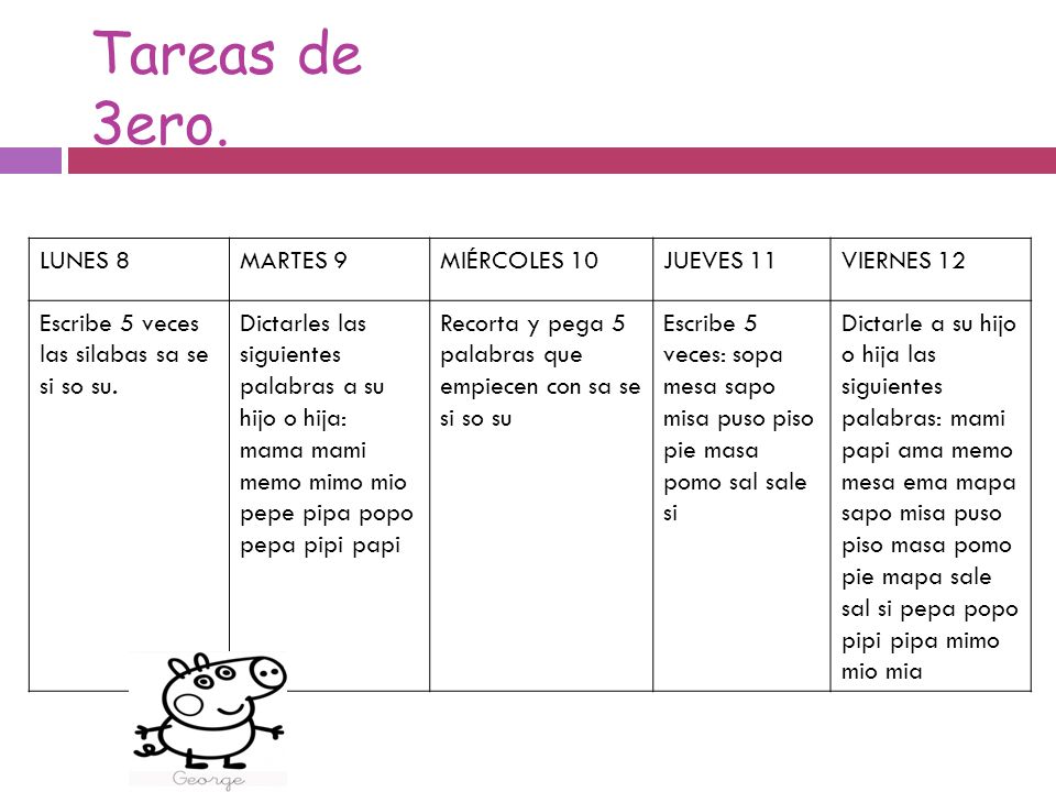 Tareas de 3ero. LUNES 8 MARTES 9 MIÉRCOLES 10 JUEVES 11 VIERNES 12