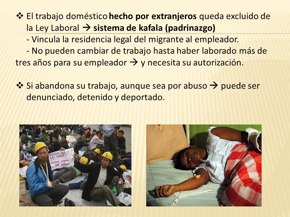 El trabajo doméstico hecho por extranjeros queda excluido de la Ley Laboral  sistema de kafala (padrinazgo)