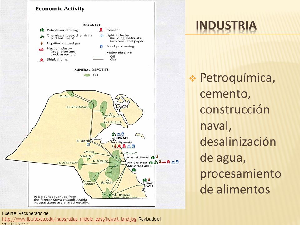 Industria Petroquímica, cemento, construcción naval, desalinización de agua, procesamiento de alimentos.