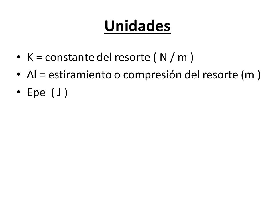 Unidades K = constante del resorte ( N / m )
