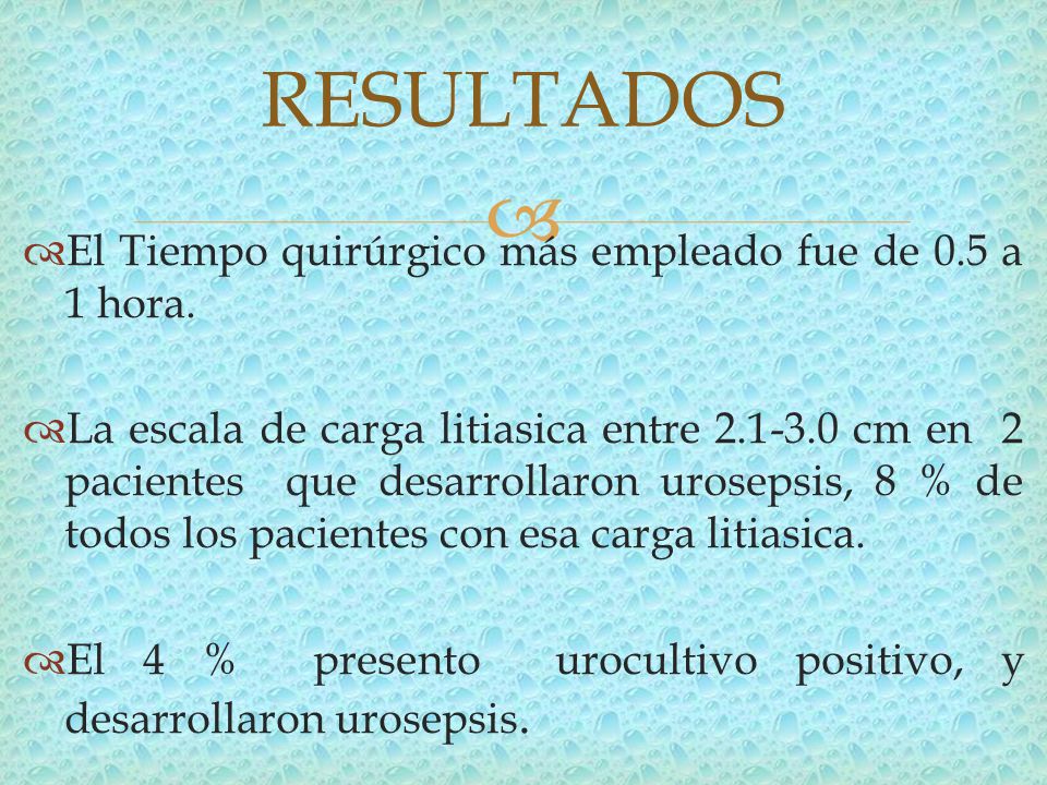 RESULTADOS El Tiempo quirúrgico más empleado fue de 0.5 a 1 hora.