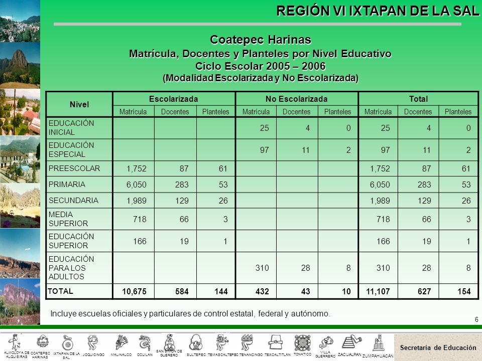 Coatepec Harinas Matrícula, Docentes y Planteles por Nivel Educativo