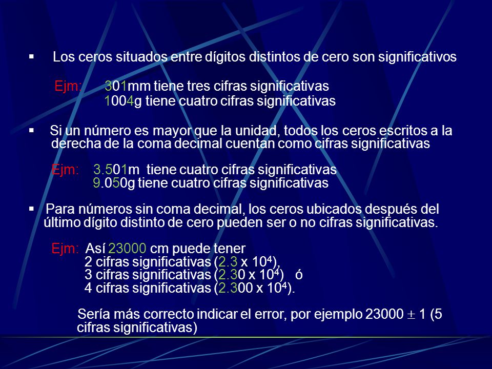Los ceros situados entre dígitos distintos de cero son significativos