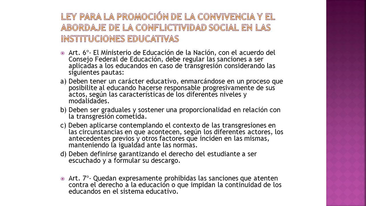 Ley para la Promoción de la Convivencia y el Abordaje de la Conflictividad Social en las Instituciones Educativas