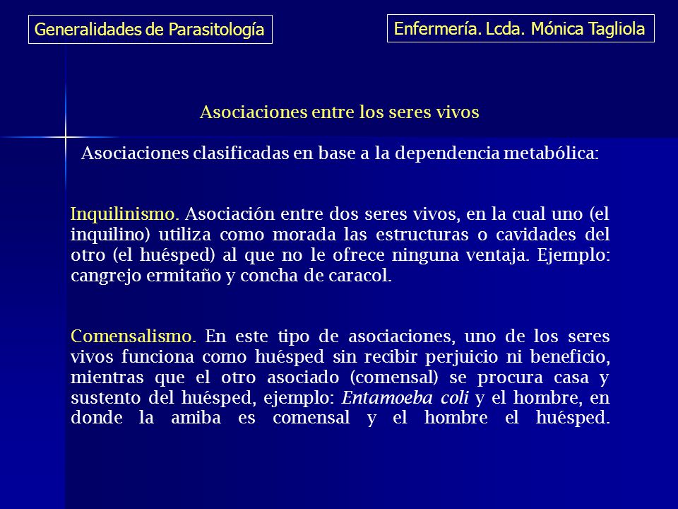 Generalidades de Parasitología Enfermería. Lcda. Mónica Tagliola