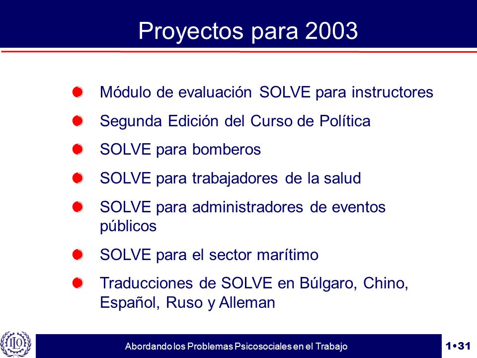 Proyectos para 2003 Módulo de evaluación SOLVE para instructores