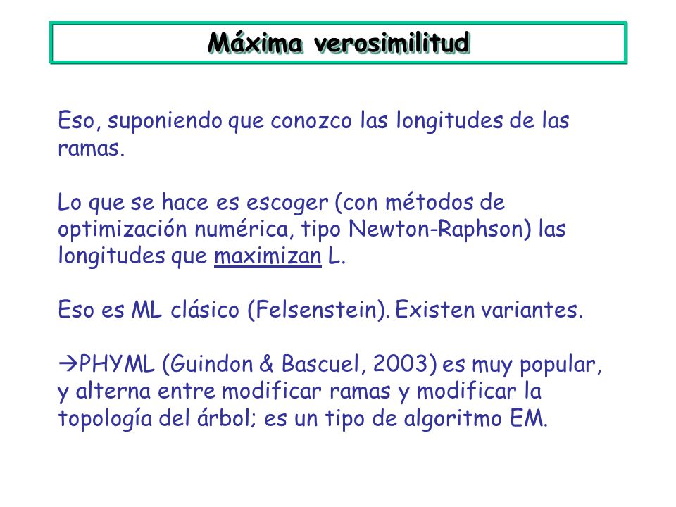Máxima verosimilitud Eso, suponiendo que conozco las longitudes de las ramas.