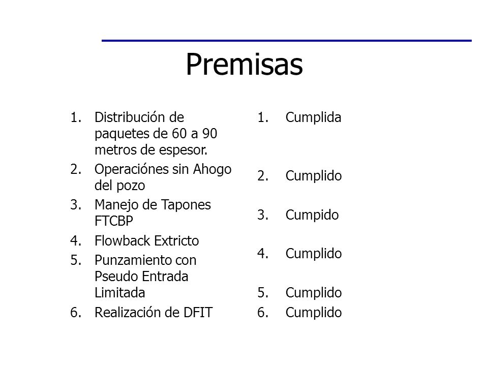 Premisas Distribución de paquetes de 60 a 90 metros de espesor.