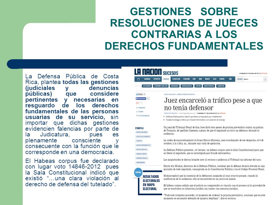 GESTIONES SOBRE RESOLUCIONES DE JUECES CONTRARIAS A LOS DERECHOS FUNDAMENTALES