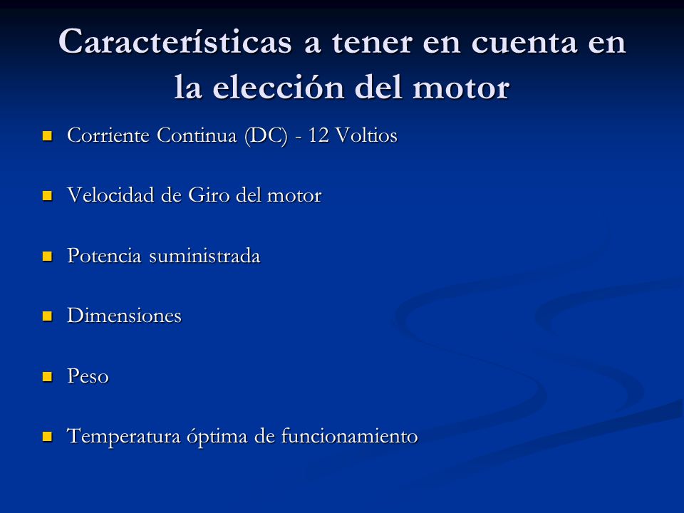Características a tener en cuenta en la elección del motor