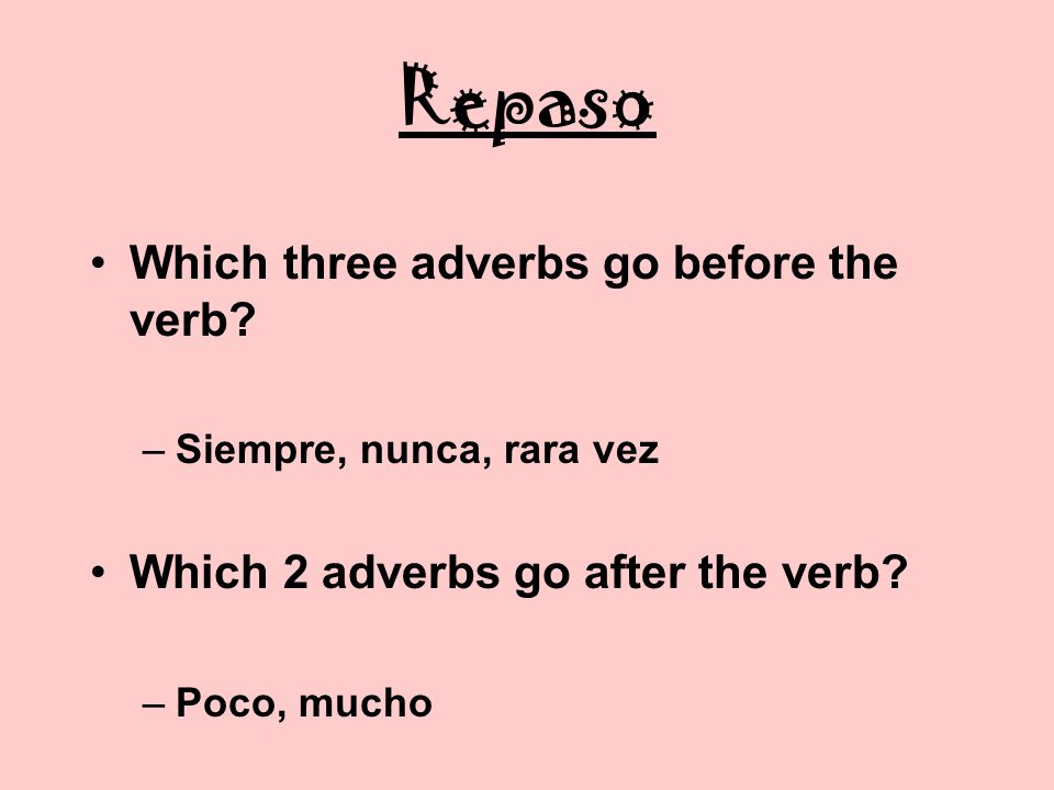Repaso Which three adverbs go before the verb