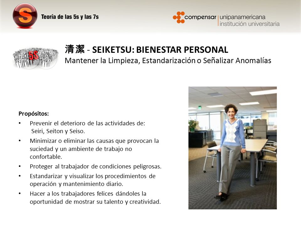 清潔 - SEIKETSU: BIENESTAR PERSONAL Mantener la Limpieza, Estandarización o Señalizar Anomalías