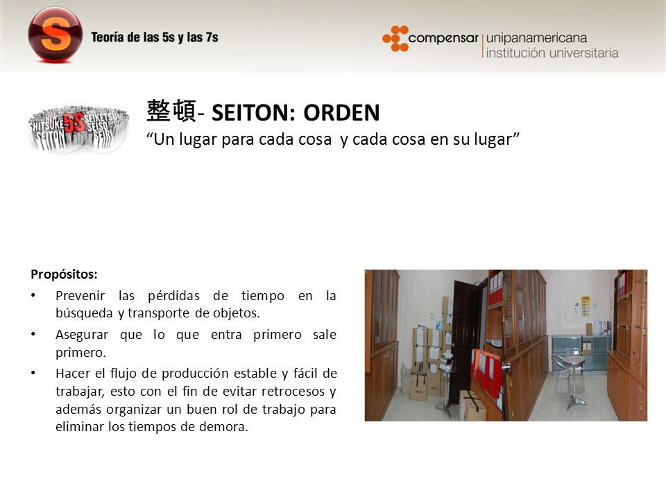 整頓- SEITON: ORDEN Un lugar para cada cosa y cada cosa en su lugar