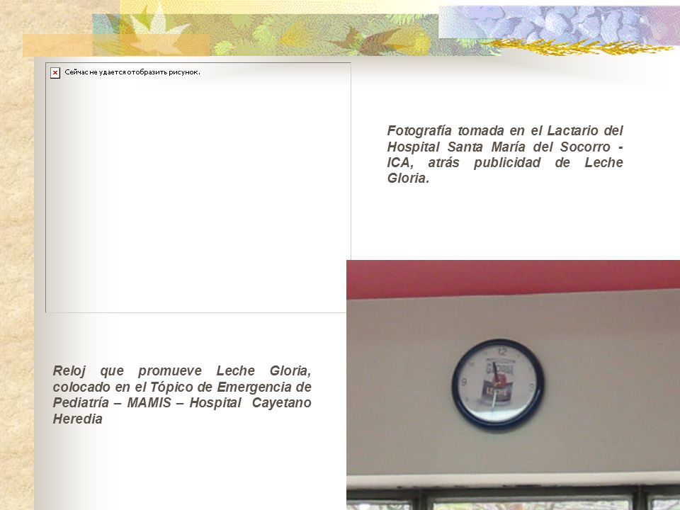 Fotografía tomada en el Lactario del Hospital Santa María del Socorro - ICA, atrás publicidad de Leche Gloria.