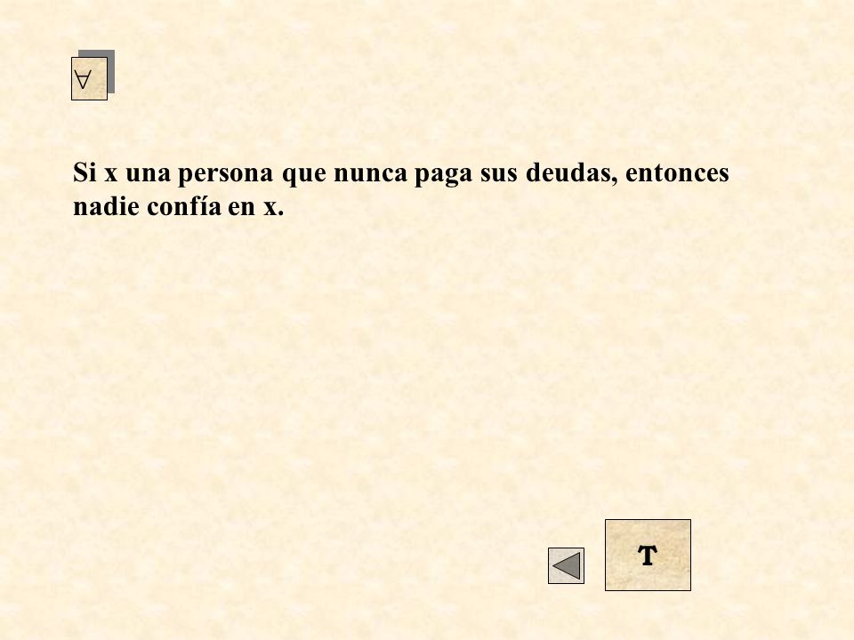  Si x una persona que nunca paga sus deudas, entonces nadie confía en x. T