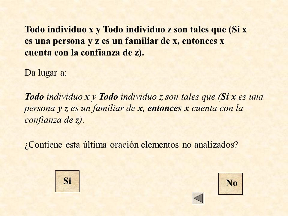 Todo individuo x y Todo individuo z son tales que (Si x es una persona y z es un familiar de x, entonces x cuenta con la confianza de z).