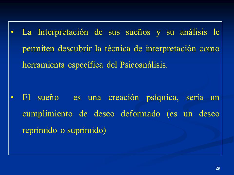 La Interpretación de sus sueños y su análisis le permiten descubrir la técnica de interpretación como herramienta específica del Psicoanálisis.