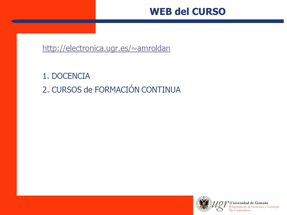 WEB del CURSO   1. DOCENCIA 2. CURSOS de FORMACIÓN CONTINUA