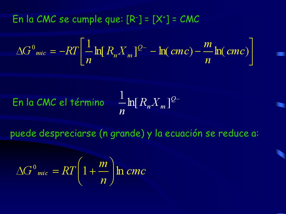 En la CMC se cumple que: [R-] = [X+] = CMC