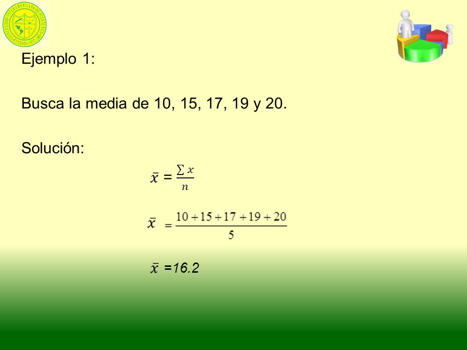 Ejemplo 1: Busca la media de 10, 15, 17, 19 y 20