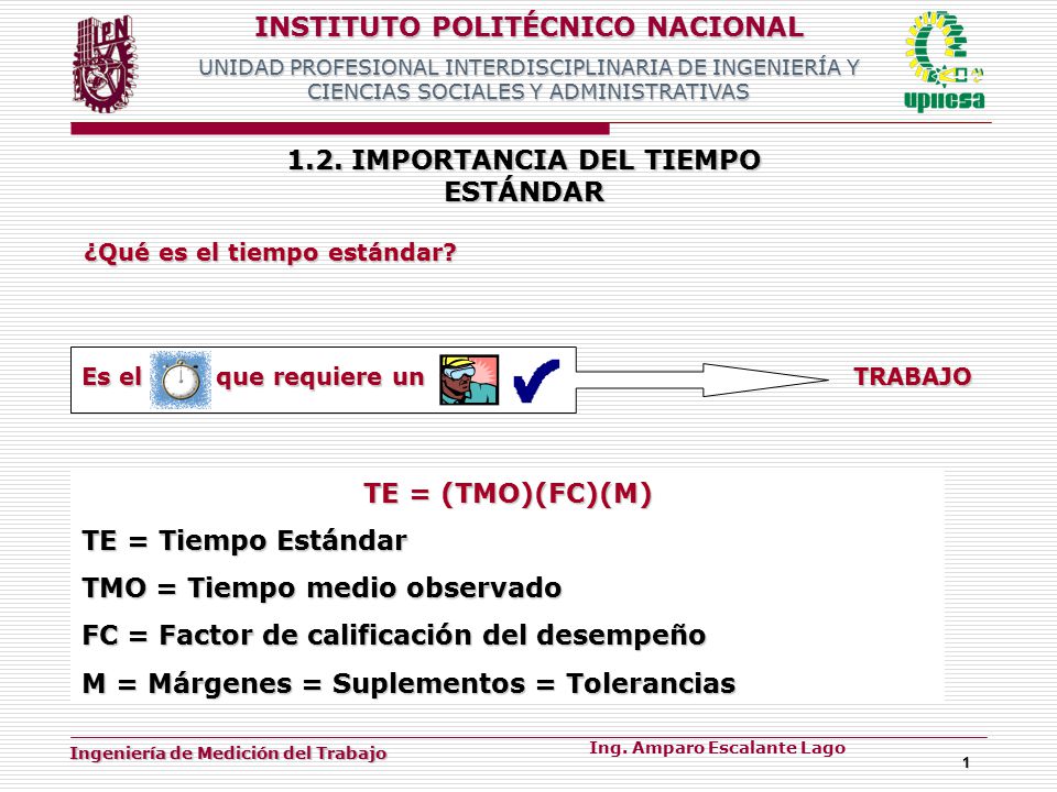 1.2. IMPORTANCIA DEL TIEMPO ESTÁNDAR ¿Qué es el tiempo estándar