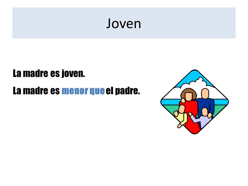 Joven La madre es joven. La madre es menor que el padre.