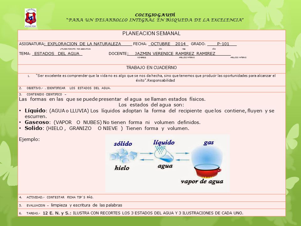 Gaseoso: (VAPOR O NUBES) No tienen forma ni volumen definidos.
